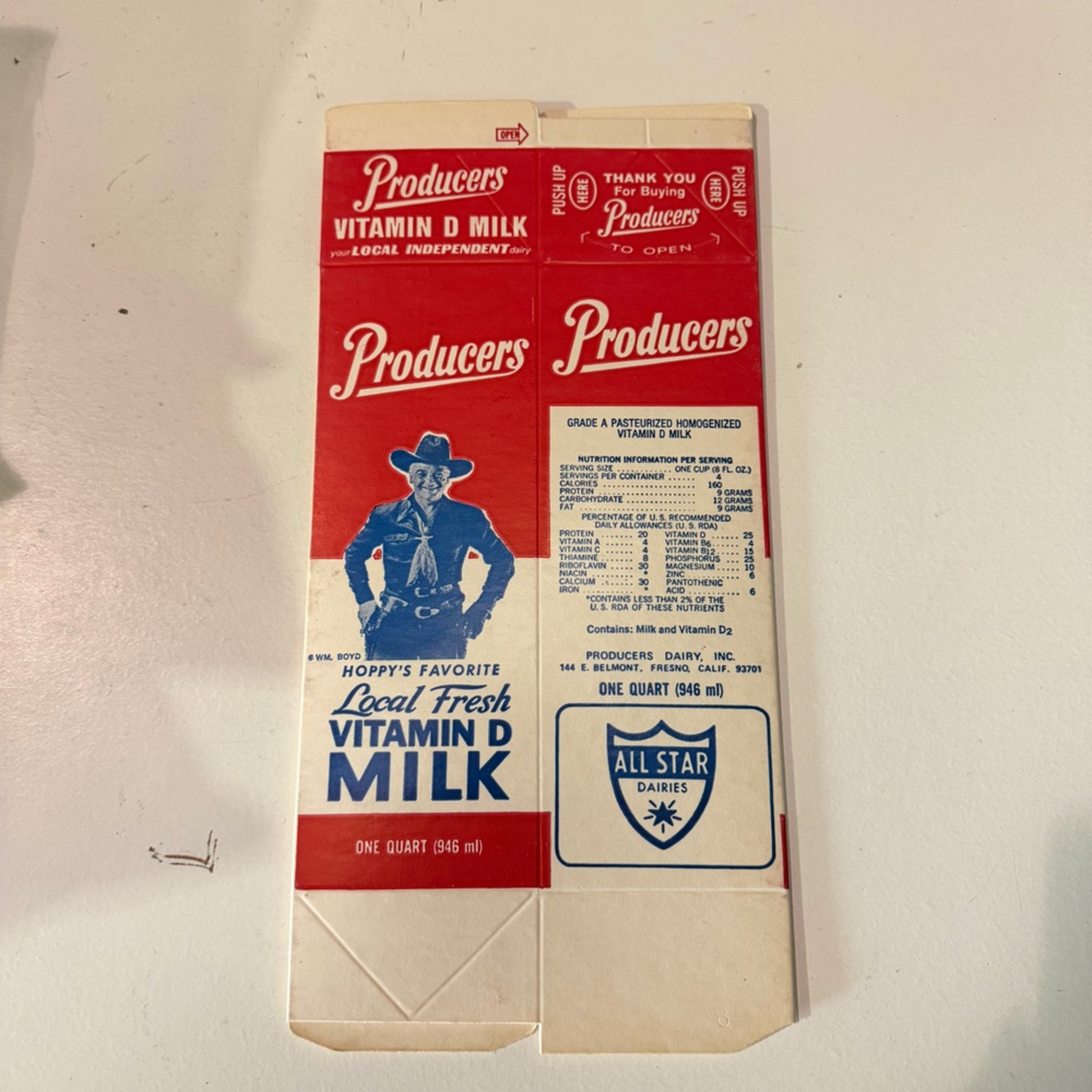 Vintage Producers Vitamin D Milk Carton | Flat Paperboard Dairy Package Ephemera